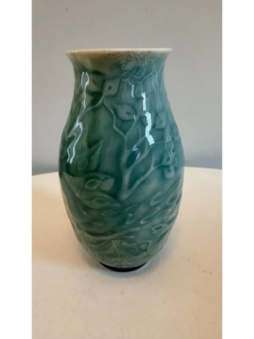 Scargo Pottery Vase Mary Holl / Harry Holl Celadon Glaze Fantasy Nature Fairy